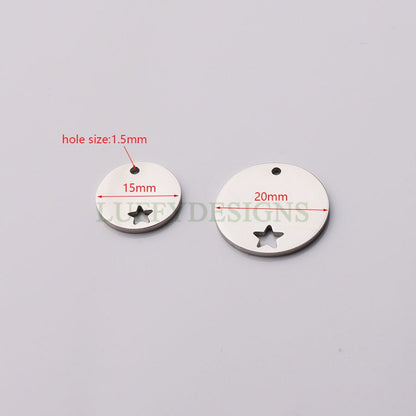 10pcs Round Disc Tags with Hollow Star, Metal Stamping Blanks Charms, Engravable Round Blanks Pendant, Gold/Rose Gold Plated Stainless Steel