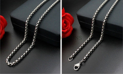 5pcs Finished Round Box Chains, Square Rolo Chain Necklace, 18k Gold /Black plated 316L Stainless Steel, Men's Chains, Men's Necklace