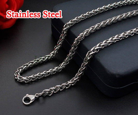 2pcs Finished Wheat Chain, Stainless Steel Necklace for Men, Men's Chain, Bulk Men's Necklace, Hypoallergenic Chain, 18-35 inches