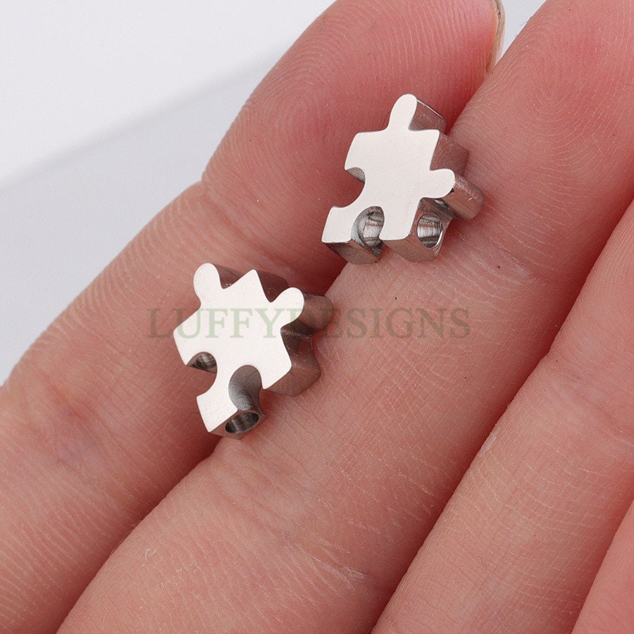 10pcs Autism Awareness Charms, Puzzle Piece Charms, 18K Gold/Rose Gold plated Stainless Steel, Autism Research Findings, Autism Puzzle Beads