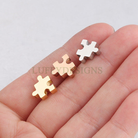 10pcs Autism Awareness Charms, Puzzle Piece Charms, 18K Gold/Rose Gold plated Stainless Steel, Autism Research Findings, Autism Puzzle Beads