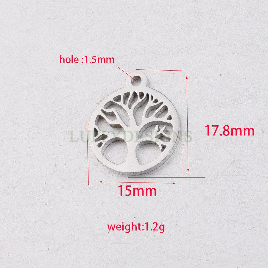 10pcs Family Tree Charm 15mm, Tree of Life Charm, Gold Tree Pendant, 18K Gold /Rose Gold plated Stainless Steel, Family Tree Charm Pendant