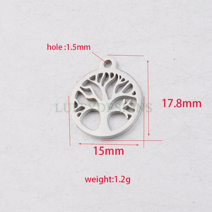 10pcs Family Tree Charm 15mm, Tree of Life Charm, Gold Tree Pendant, 18K Gold /Rose Gold plated Stainless Steel, Family Tree Charm Pendant