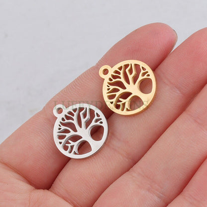 10pcs Family Tree Charm 15mm, Tree of Life Charm, Gold Tree Pendant, 18K Gold /Rose Gold plated Stainless Steel, Family Tree Charm Pendant