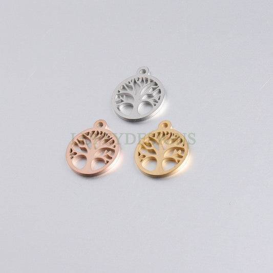 10pcs Family Tree Charm 15mm, Tree of Life Charm, Gold Tree Pendant, 18K Gold /Rose Gold plated Stainless Steel, Family Tree Charm Pendant