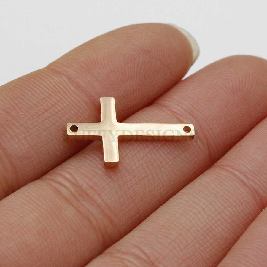 10pcs Cross Charms with Double Hole, Gold/ Rose Gold Steel Cross, Jewelry Making Supplies, Jesus Charm, Christian Charm, Catholic Charm