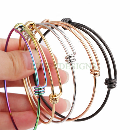 5pcs Expandable Bangle Bracelet, Gold Charm Bracelet, Adjustable Wire Blank Bangle, 18K Gold plated Stainless Steel, 1.6mm Stacking Bracelet