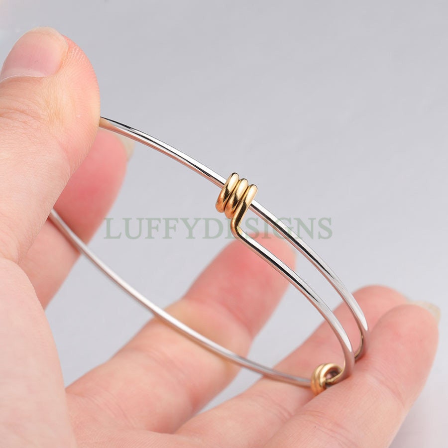 5pcs Expandable Bangle Bracelet, Gold Charm Bracelet, Adjustable Wire Blank Bangle, 18K Gold plated Stainless Steel, 1.6mm Stacking Bracelet