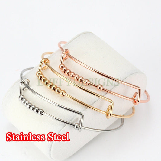 5pcs Bulk Expandable Bracelet, Adjustable Beads Bangle, Wholesale Charm Bracelets, Wire Bangles, Stainless Steel Bracelet, Jewelry Finding