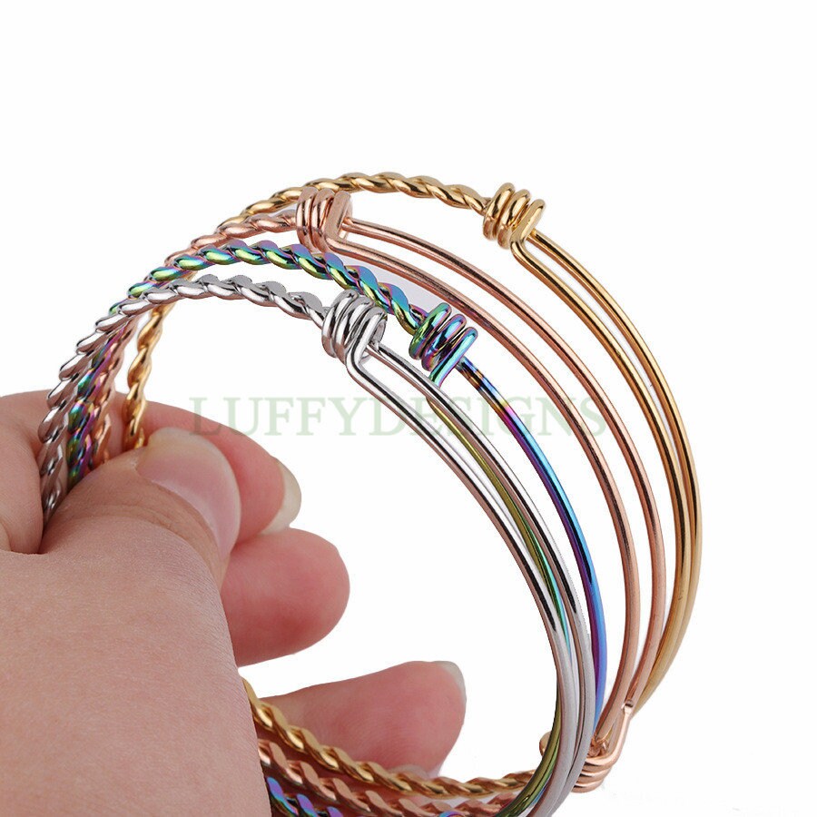 5pcs Twisted Expandable Bracelet, Adjustable Bangle, Wholesale Bangle Bracelets,  55mm /60mm /65mm Stainless Steel Bracelet, Jewelry Finding