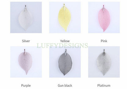 5pcs Leaf Charm Pendant, Real Natural Leaf Skeleton, Leaves Charm, Hollow Filigree Leaf Charm, Real Daphne Leaf, Gold Plated Leaf Pendant
