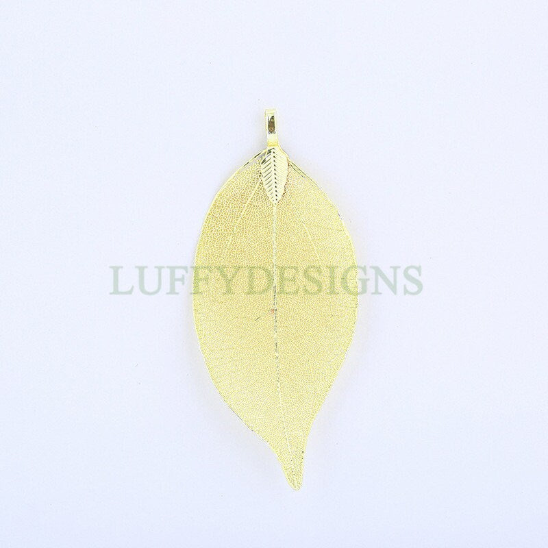 5pcs Leaf Charm Pendant, Real Natural Leaf Skeleton, Leaves Charm, Hollow Filigree Leaf Charm, Real Daphne Leaf, Gold Plated Leaf Pendant