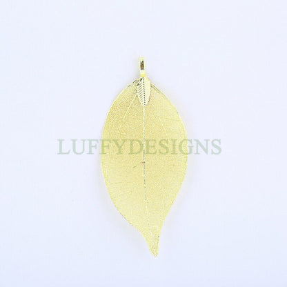 5pcs Leaf Charm Pendant, Real Natural Leaf Skeleton, Leaves Charm, Hollow Filigree Leaf Charm, Real Daphne Leaf, Gold Plated Leaf Pendant