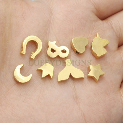 5pcs 3D Mermaid Tail Charms, Moon Charms, Unicorn Charms, Horseshoe Charms, & charms, Special Symbols Hole Beads, Mirror Polished Findings