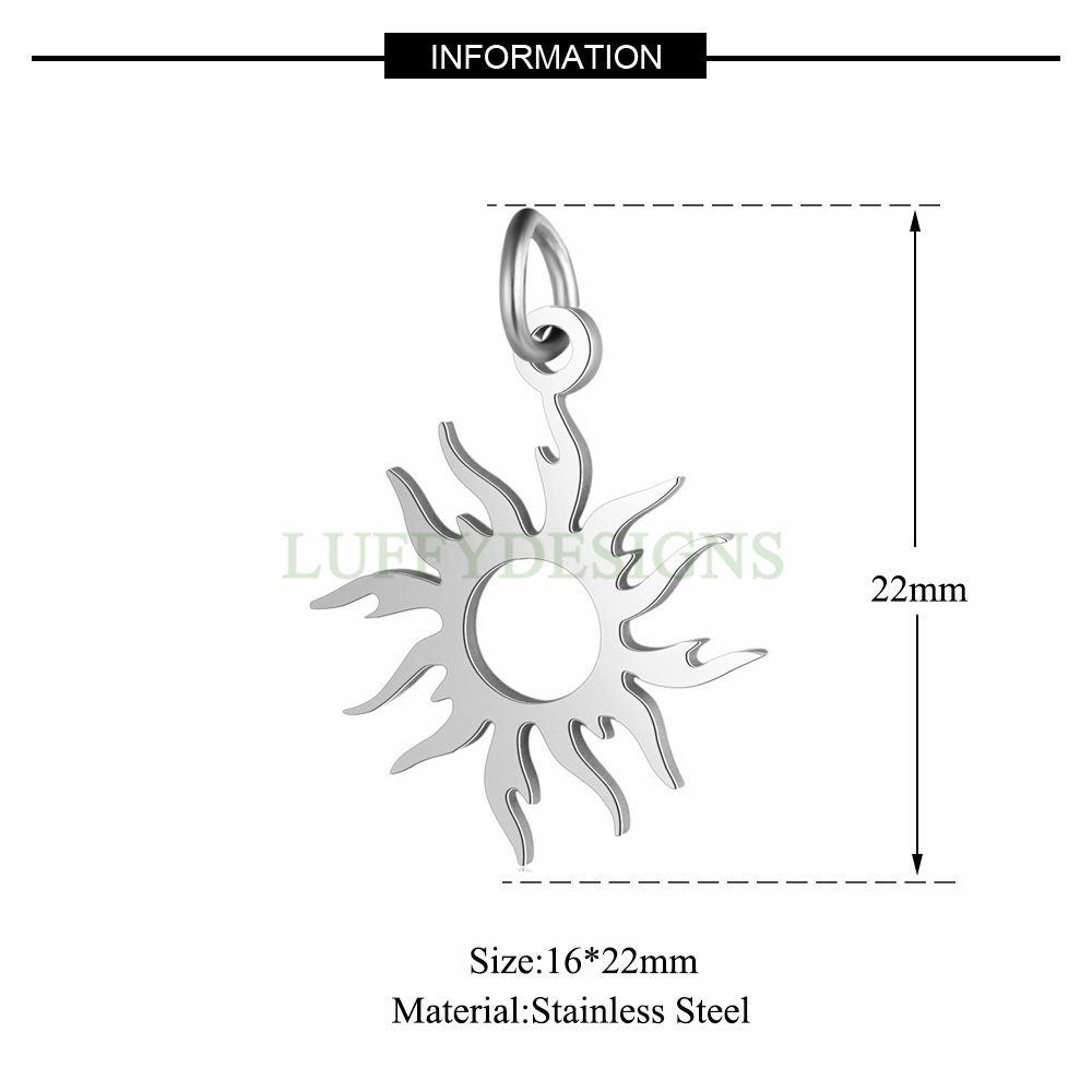 10pcs Sun Charms 16mm, Gold plated Stainless Steel, Sun Charm Pendant, Sun Pendants, Tiny Sun Findings