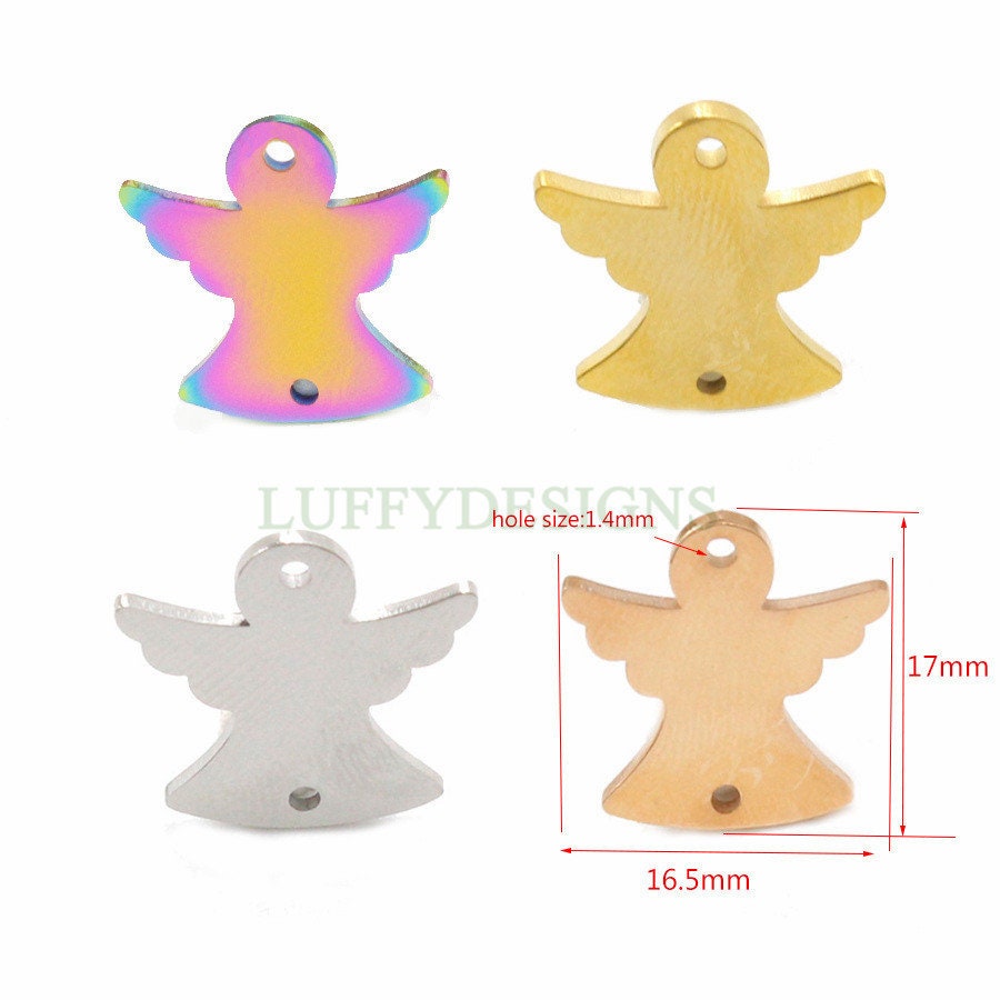 10pcs Angel Charm, Angel Wings Charm, Gold Angel Pendant, 18K Gold plated Stainless Steel, Metal Charms, Mirror Polished Angel Findings