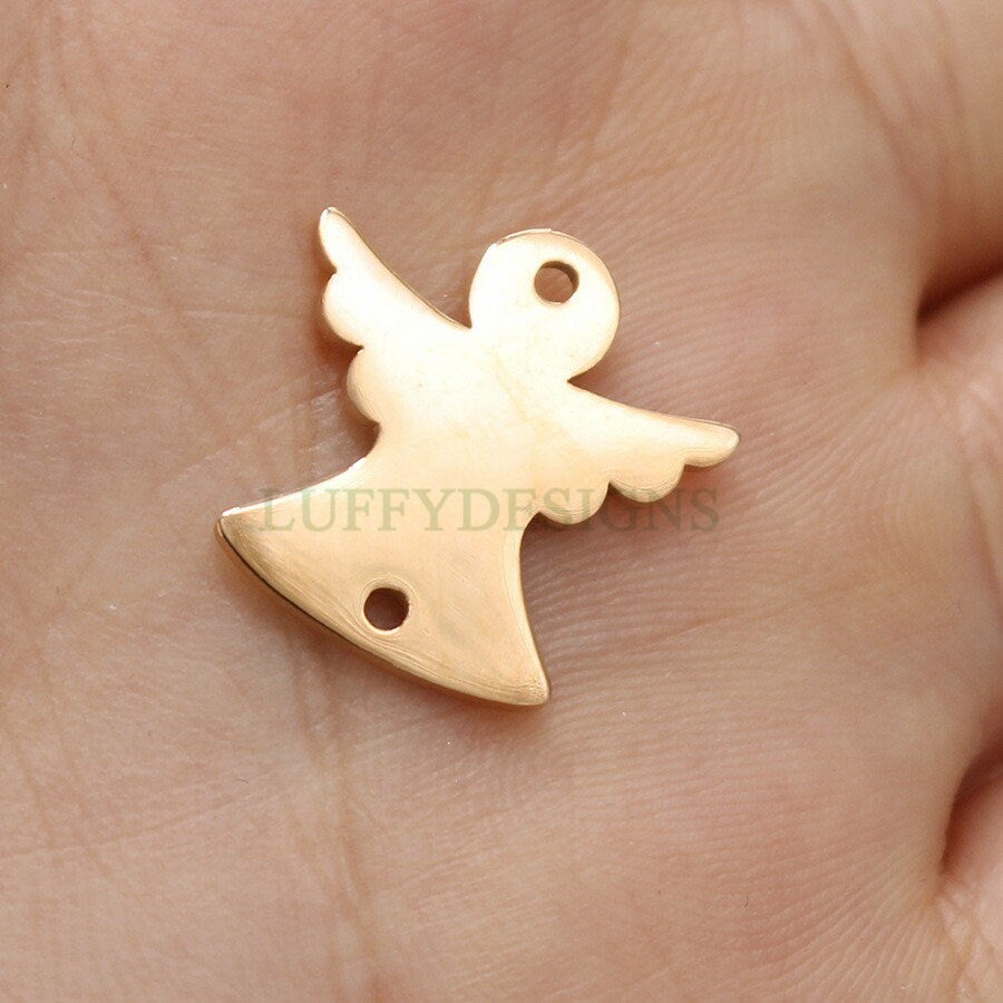 10pcs Angel Charm, Angel Wings Charm, Gold Angel Pendant, 18K Gold plated Stainless Steel, Metal Charms, Mirror Polished Angel Findings