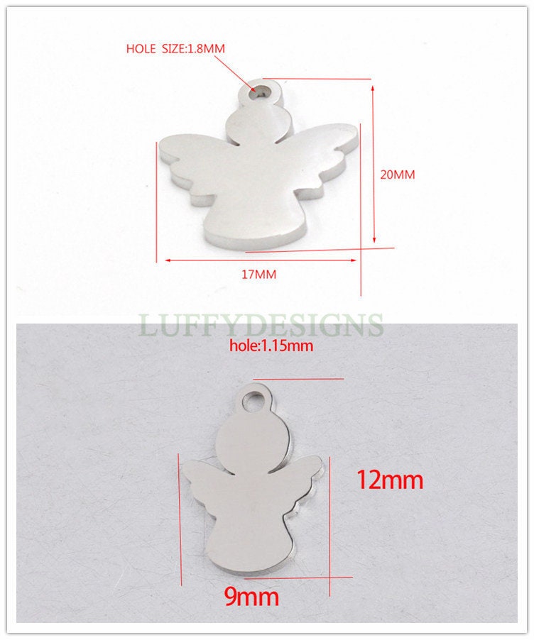 10pcs Angel Charm, Angel Wings Charm, Gold Angel Pendant, 18K Gold plated Stainless Steel, Metal Charms, Mirror Polished Angel Findings