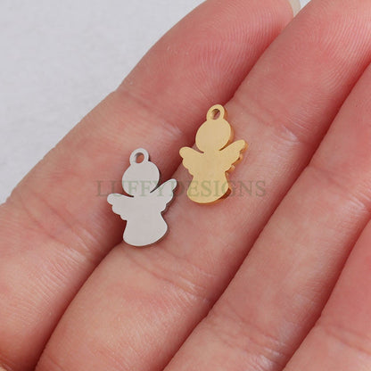 10pcs Angel Charm, Angel Wings Charm, Gold Angel Pendant, 18K Gold plated Stainless Steel, Metal Charms, Mirror Polished Angel Findings