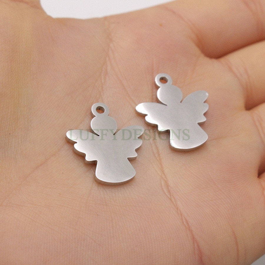 10pcs Angel Charm, Angel Wings Charm, Gold Angel Pendant, 18K Gold plated Stainless Steel, Metal Charms, Mirror Polished Angel Findings