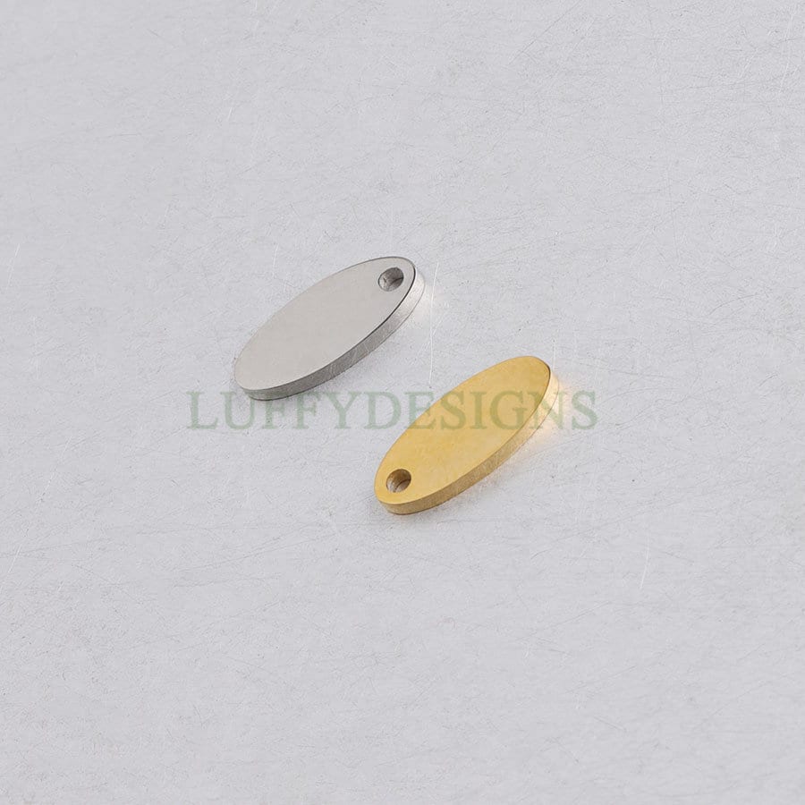 10pc Oval Tags, 12x5mm Blank Stamping Charm Pendant, Metal Stamping Blanks Charm, Engravable Oval Blank, Gold Plated Stainless Steel