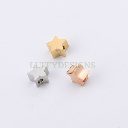 10pcs 3D Star Charms, Gold /Rose Gold plated Stainless Steel, Pentagram Beads, Five-pointed Star Pendants, Tiny Star Findings, 5mm/8mm