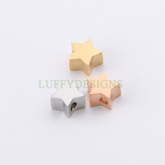 10pcs 3D Star Charms, Gold /Rose Gold plated Stainless Steel, Pentagram Beads, Five-pointed Star Pendants, Tiny Star Findings, 5mm/8mm