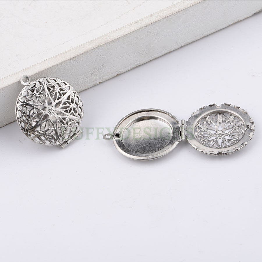 5pcs 27x32mm Hollow Phase Box Lockets Charms, Openable Round Photo Box Pendant, DIY Rainbow Photo Frame, Mirror Polished Stainless Steel