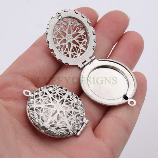 5pcs 27x32mm Hollow Phase Box Lockets Charms, Openable Round Photo Box Pendant, DIY Rainbow Photo Frame, Mirror Polished Stainless Steel