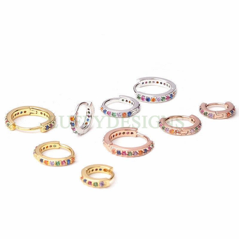 6pcs Clicker Ring Hoops, CZ Round Circle Ring Hoop Earrings, Colorful Zircon Piercing Earring, Lip Ring, Nose Ring, Gold Ear Hoops Findings