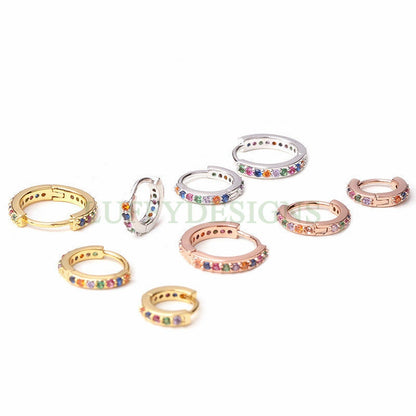 6pcs Clicker Ring Hoops, CZ Round Circle Ring Hoop Earrings, Colorful Zircon Piercing Earring, Lip Ring, Nose Ring, Gold Ear Hoops Findings