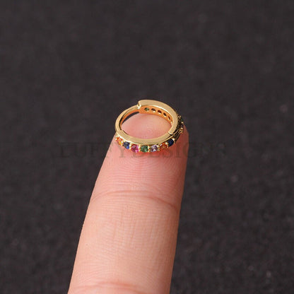 6pcs Clicker Ring Hoops, CZ Round Circle Ring Hoop Earrings, Colorful Zircon Piercing Earring, Lip Ring, Nose Ring, Gold Ear Hoops Findings