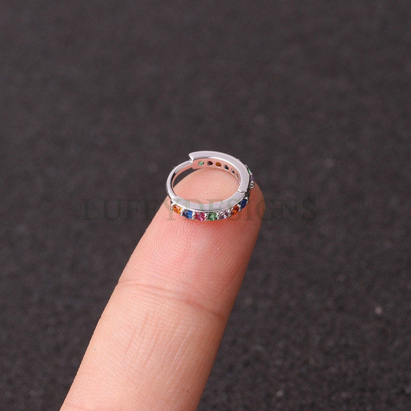 6pcs Clicker Ring Hoops, CZ Round Circle Ring Hoop Earrings, Colorful Zircon Piercing Earring, Lip Ring, Nose Ring, Gold Ear Hoops Findings