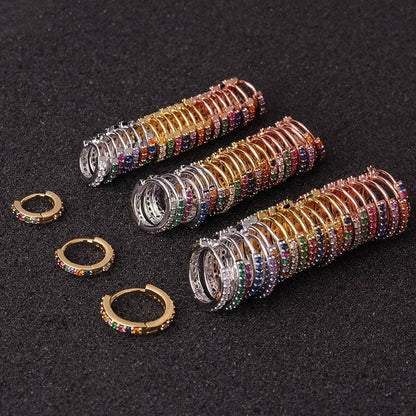 6pcs Clicker Ring Hoops, CZ Round Circle Ring Hoop Earrings, Colorful Zircon Piercing Earring, Lip Ring, Nose Ring, Gold Ear Hoops Findings