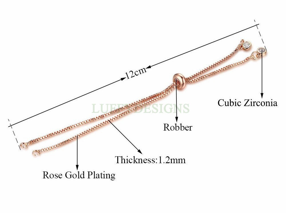 5pcs Half Finished Slide Bracelet, Sliding Adjustable Bracelet, CZ Pave Bracelet, Cubic Zirconia Bracelet, Gold /Rose Gold Plated Brass