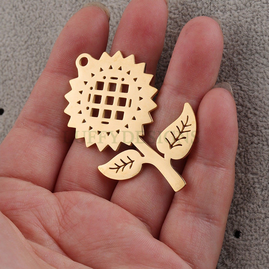 2pcs Sunflower Charms, Flower Pendant, 18K Gold plated 304 Stainless Steel, Sunflower Necklace, Gold Sunflower Pendant