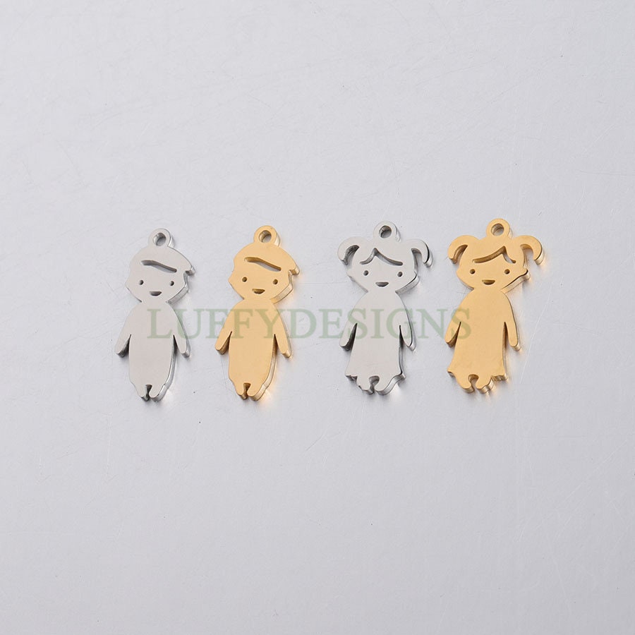 10pcs kids Charm Supply, 18k Gold Plated Stainless Steel, Boy and Girl Charms, Children Charm Craft Supply, Kids Charm for Handcraft Jewelry