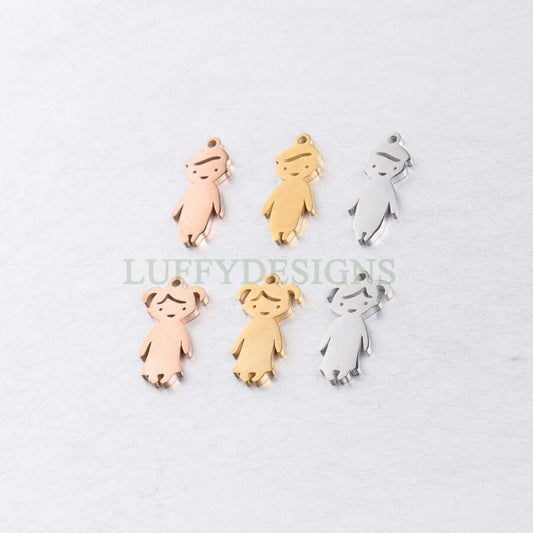 10pcs kids Charm Supply, 18k Gold Plated Stainless Steel, Boy and Girl Charms, Children Charm Craft Supply, Kids Charm for Handcraft Jewelry