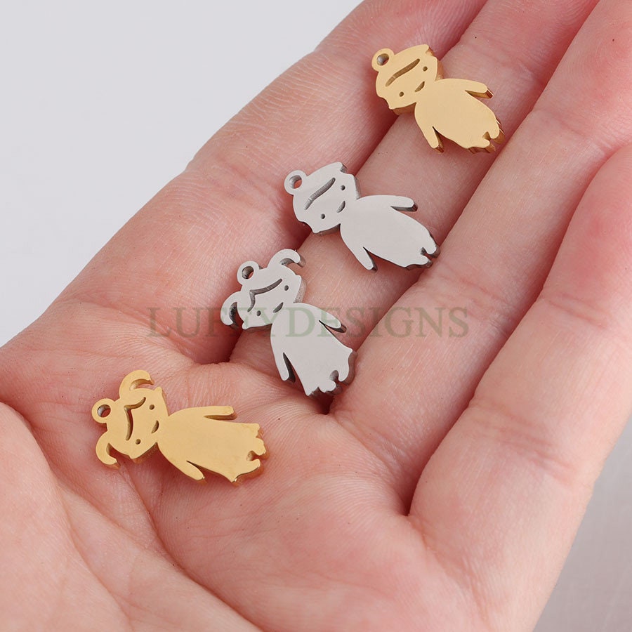 10pcs kids Charm Supply, 18k Gold Plated Stainless Steel, Boy and Girl Charms, Children Charm Craft Supply, Kids Charm for Handcraft Jewelry