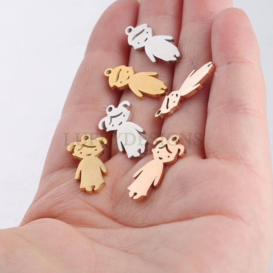 10pcs kids Charm Supply, 18k Gold Plated Stainless Steel, Boy and Girl Charms, Children Charm Craft Supply, Kids Charm for Handcraft Jewelry