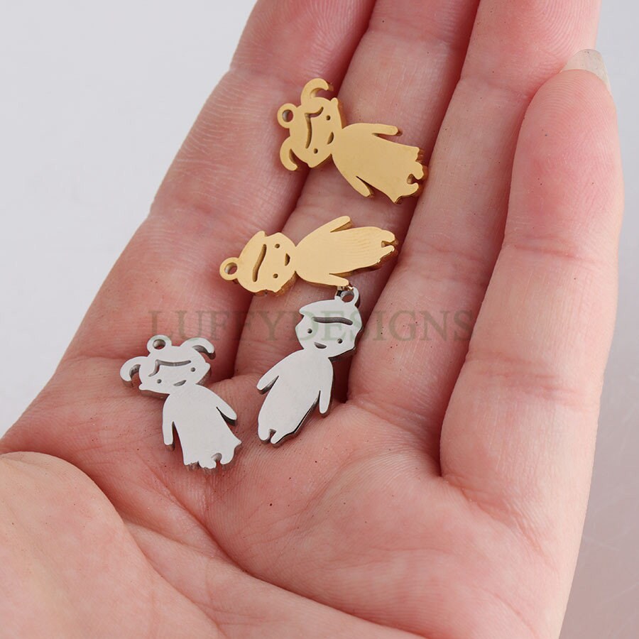 10pcs kids Charm Supply, 18k Gold Plated Stainless Steel, Boy and Girl Charms, Children Charm Craft Supply, Kids Charm for Handcraft Jewelry