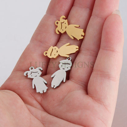 10pcs kids Charm Supply, 18k Gold Plated Stainless Steel, Boy and Girl Charms, Children Charm Craft Supply, Kids Charm for Handcraft Jewelry