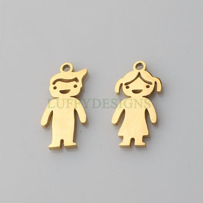 10pcs kids Charm Supply, 18k Gold Plated Stainless Steel, Boy and Girl Charms, Children Charm Craft Supply, Kids Charm for Handcraft Jewelry