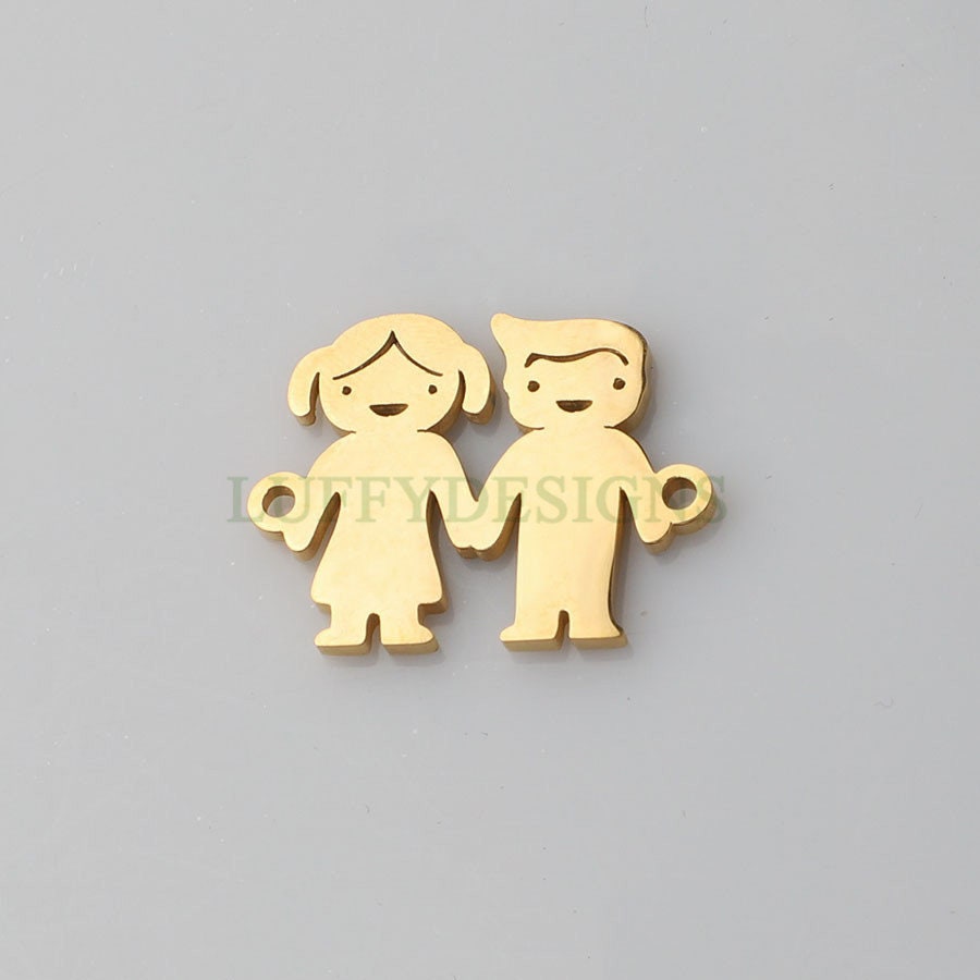 10pcs kids Charm Supply, 18k Gold Plated Stainless Steel, Boy and Girl Charms, Children Charm Craft Supply, Kids Charm for Handcraft Jewelry