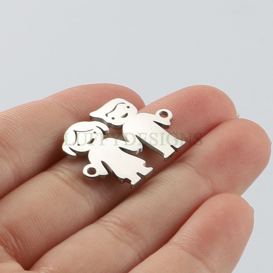 10pcs kids Charm Supply, 18k Gold Plated Stainless Steel, Boy and Girl Charms, Children Charm Craft Supply, Kids Charm for Handcraft Jewelry