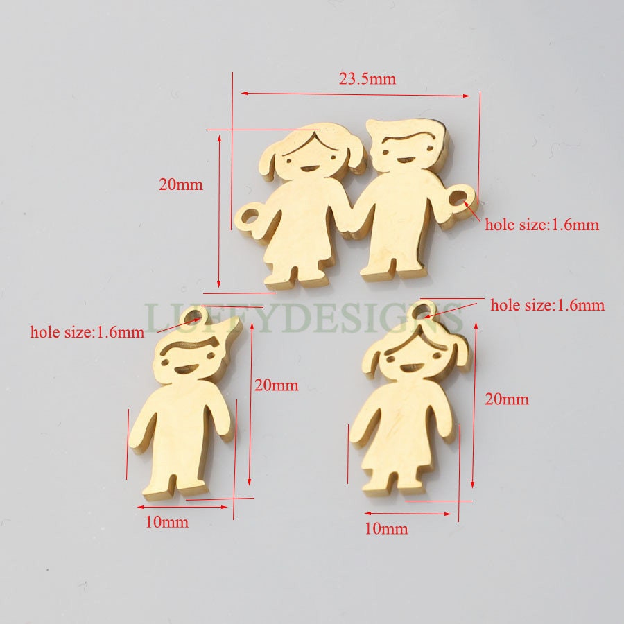 10pcs kids Charm Supply, 18k Gold Plated Stainless Steel, Boy and Girl Charms, Children Charm Craft Supply, Kids Charm for Handcraft Jewelry