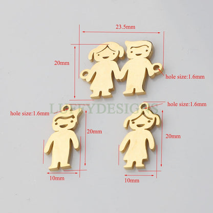 10pcs kids Charm Supply, 18k Gold Plated Stainless Steel, Boy and Girl Charms, Children Charm Craft Supply, Kids Charm for Handcraft Jewelry