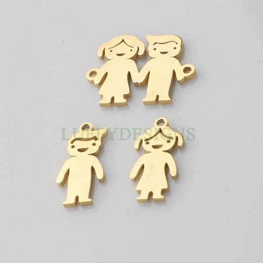10pcs kids Charm Supply, 18k Gold Plated Stainless Steel, Boy and Girl Charms, Children Charm Craft Supply, Kids Charm for Handcraft Jewelry