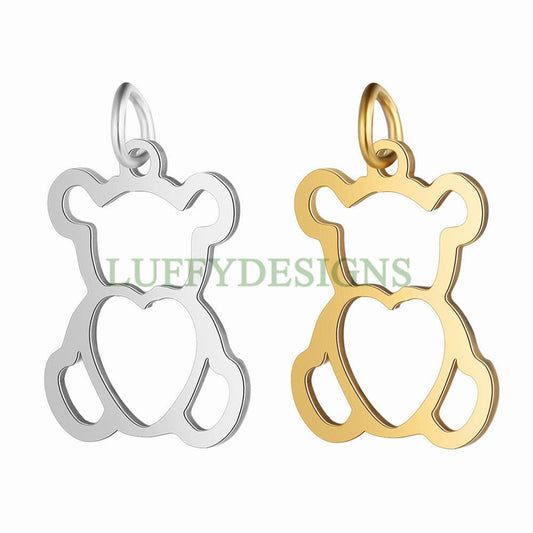 10pcs Bear Charms, Cute Teddy Bear Pendant, Stainless Steel Animal Pendant, Jewelry Making Supplies, Charm Jewelry, DIY Jewelry Accessory