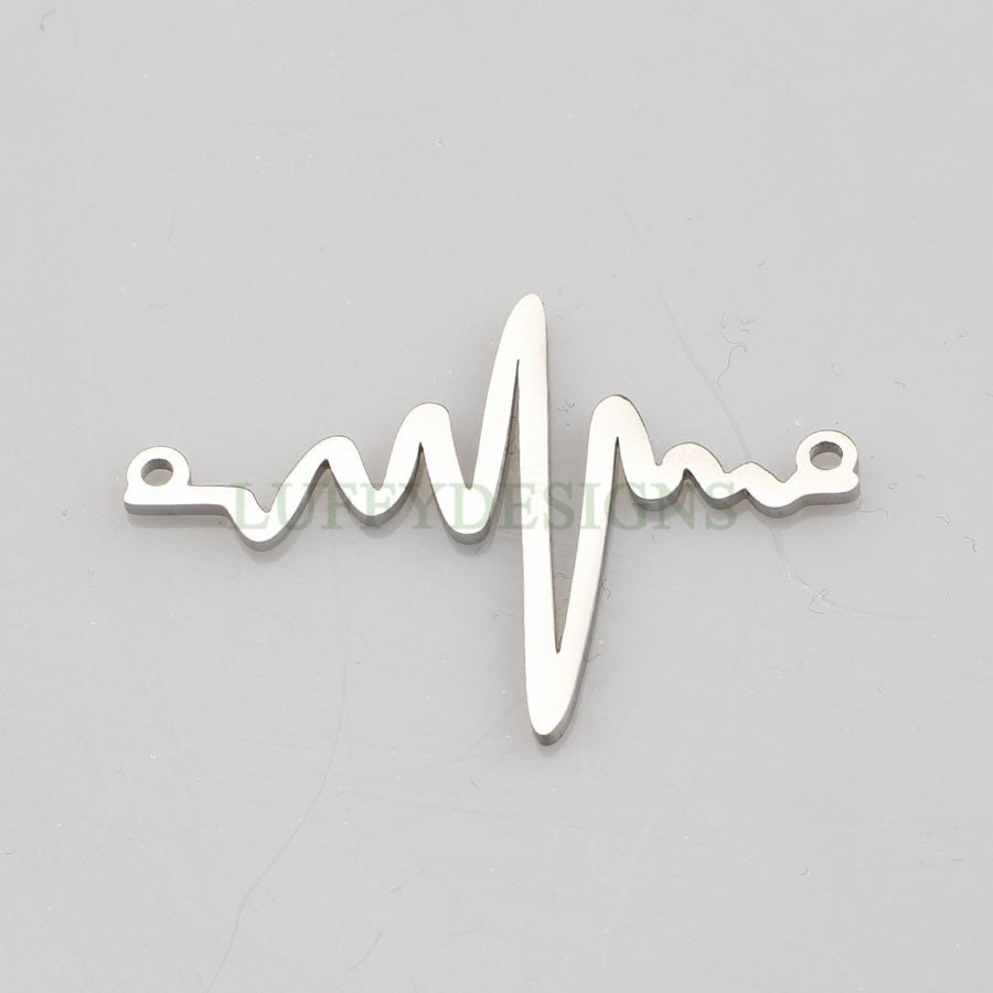 10pcs Heartbeat Charms, Gold/ Rose Gold Steel Findings, ECG Heartbeat Charm Pendant, Heartbeat Connector, Doctor/ Nurse Paramedic EMT charm